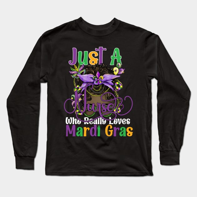 Mardi Gras Messy Bun Black nurse for a carnival party Long Sleeve T-Shirt by click2print